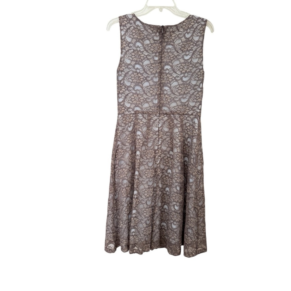 Connected Apparel Taupe Lace Dress Sleeveless Below Knee Round neckline 8 - Picture 2 of 6